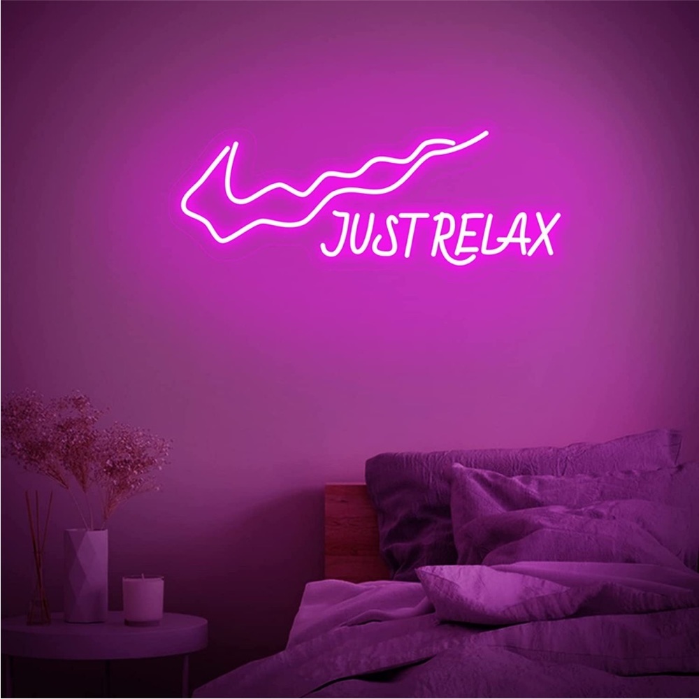NIKE Just Relax Pink Neon Sign Retro 90’s Self Care Bedroom College Teen Decor - Picture 4 of 8